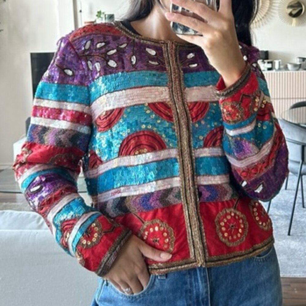 Vintage Rare 90's Leslie Fay Evenings Beaded Sequin Blazer Size L